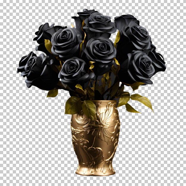 PSD vase with black flower isolated on transparent background