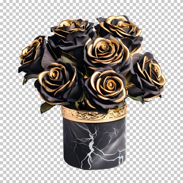 PSD vase with black flower isolated on transparent background