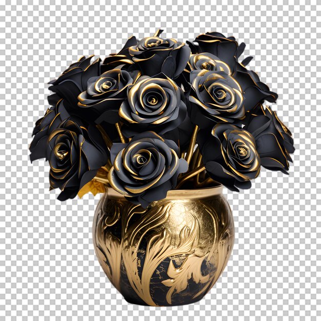 PSD vase with black flower isolated on transparent background