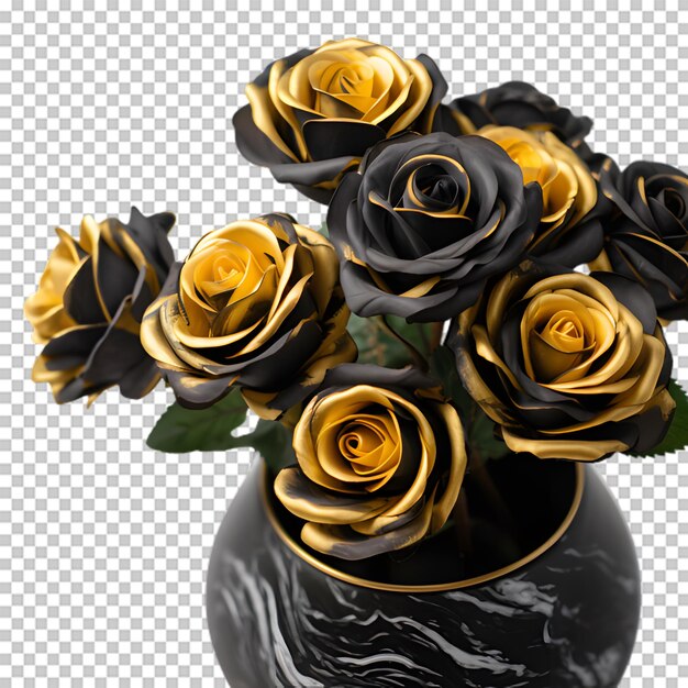 Vase with black flower isolated on transparent background