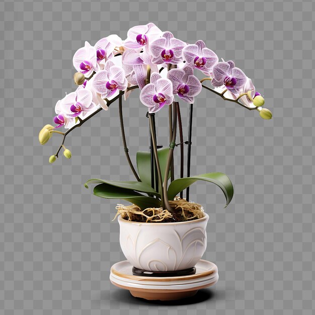 PSD a vase with purple flowers and a white flower in it