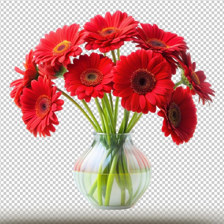PSD a vase with red flowers in it and a white background with a black background