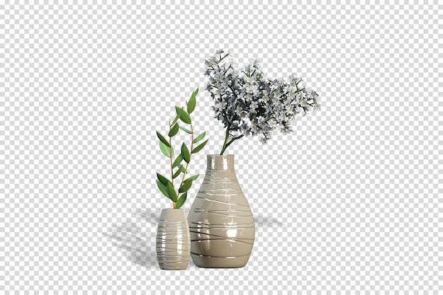 PSD vases of dried flowers in 3d rendering