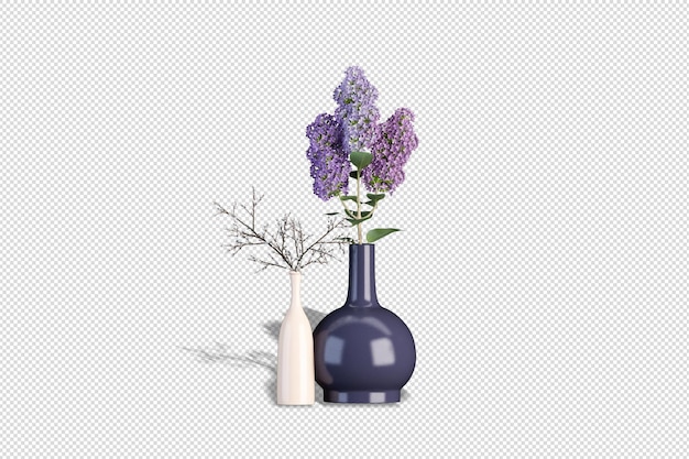 PSD vases of dried flowers in 3d rendering