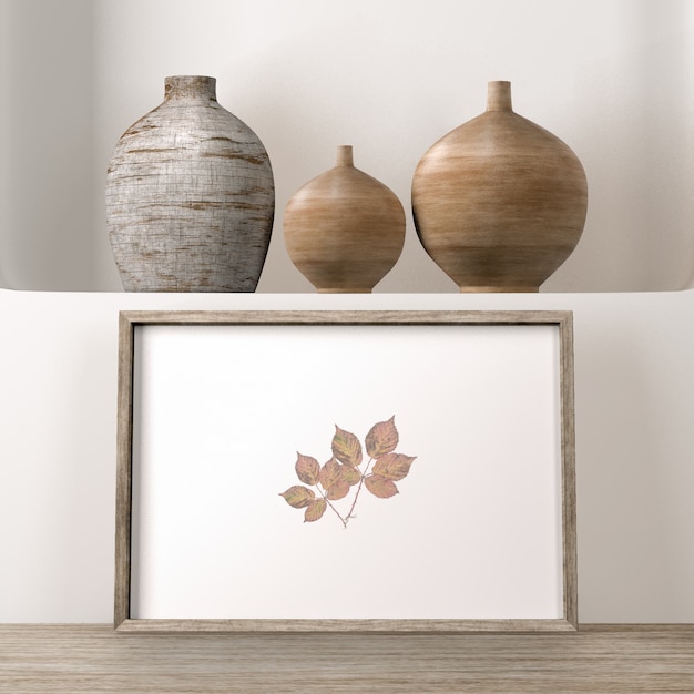 PSD vases on surface with frame as house decor