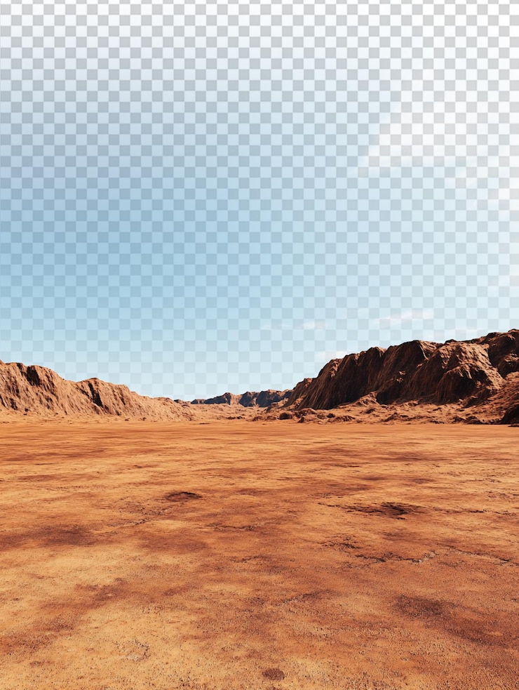 PSD vast rocky desert under clear blue sky