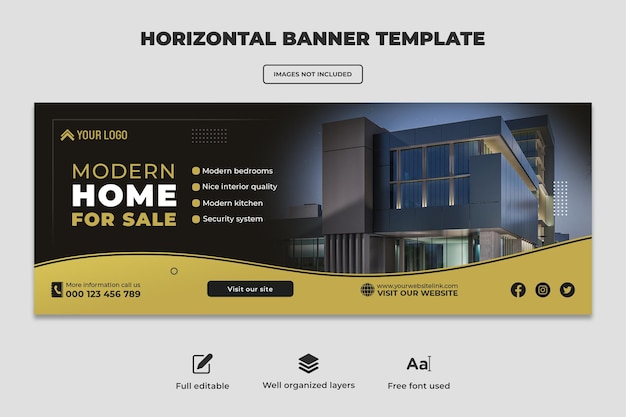 Vastgoed modern huis verkoop creatieve web horizontale banner ontwerpsjabloon