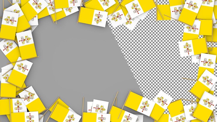 PSD vatican city paper flag scattered around the frame 3d rendering
