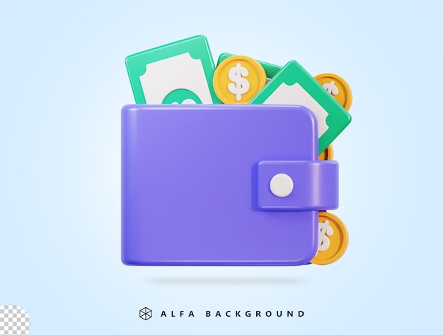 PSD vector 3d wallet icon with money saving exchange finance and budget concept 3d vector icon