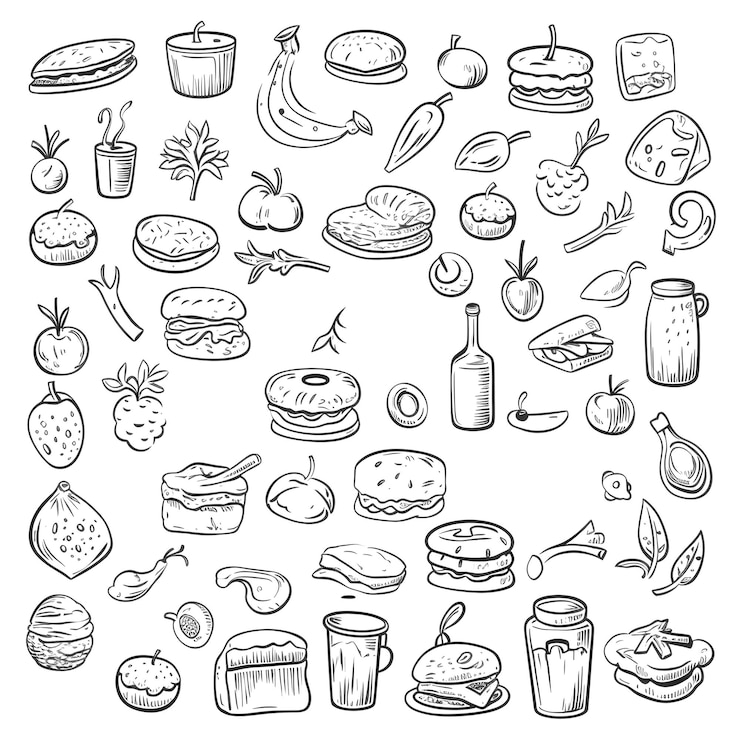 PSD vector abstract scribble food and drink icons