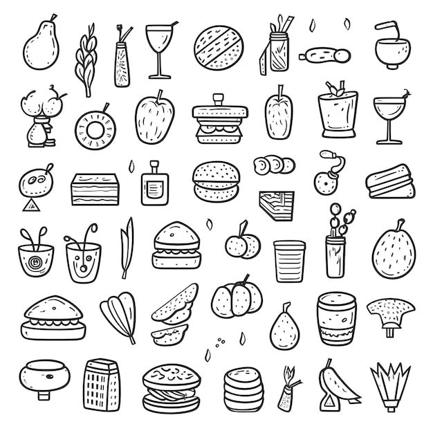 PSD vector abstract scribble food icons hand drawn