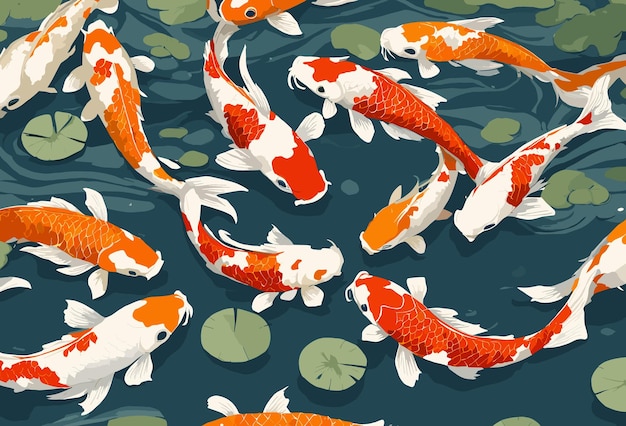 PSD vector art of koi fish swimming on pond