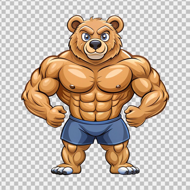PSD vector big body builder cartoonbeer gym body mascotte van muscle witte achtergrond