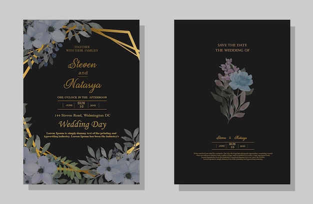 Vector bruiloft uitnodiging set met bloemen PSD