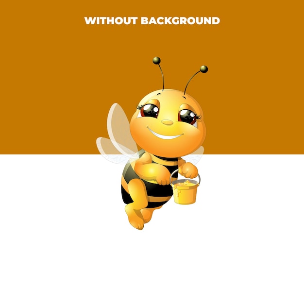 PSD vector cartoon cute little bee holding honey bucket