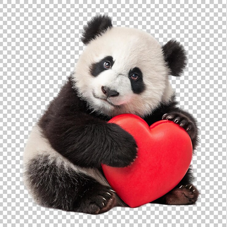 PSD vector cute panda holding love heart cartoon vector illustration