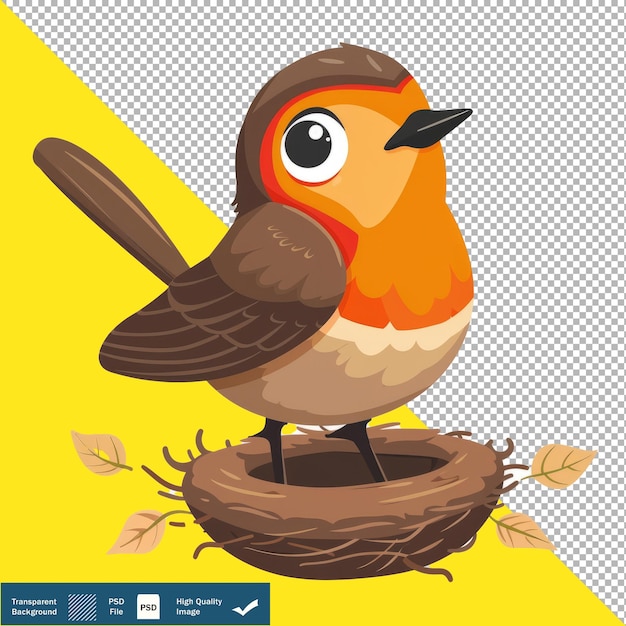 PSD vector cute robin building nest cartoon transparent background png psd