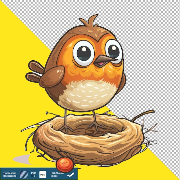 PSD vector cute robin building nest cartoon transparent background png psd