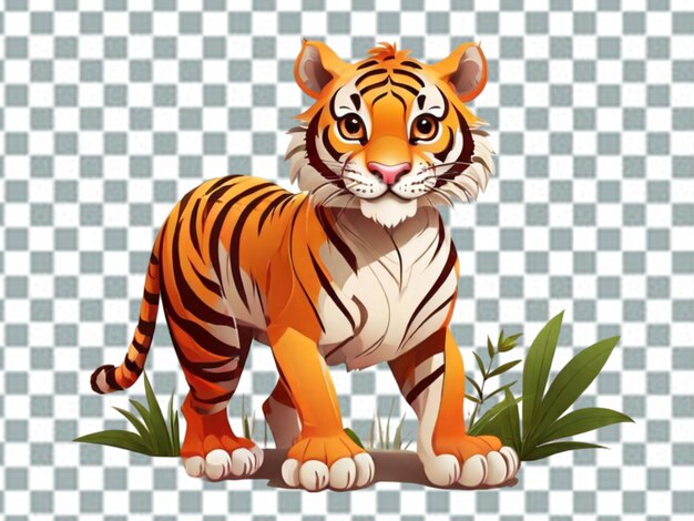 PSD vector flat set of cute tigers in various poses isolated on white background