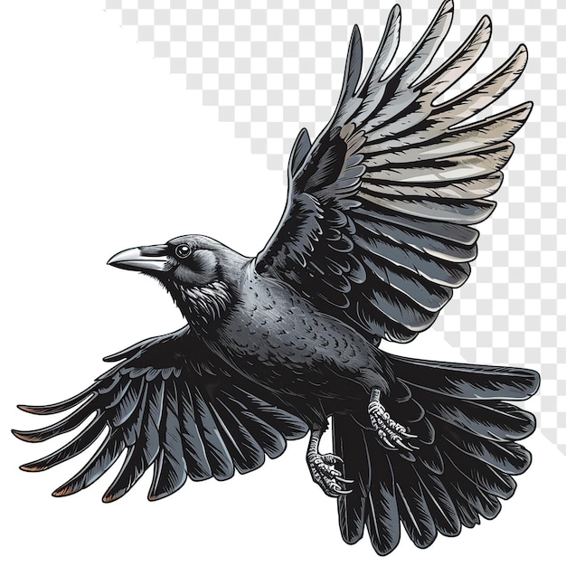 PSD vector illustration of a flying crow with transparent background