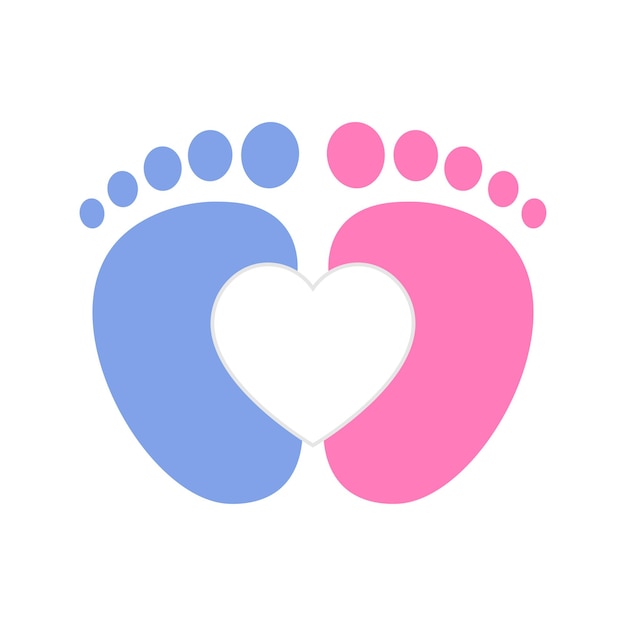 PSD vector illustration of footprints of a newborn boy and girl in the shape of a heart on a transparent