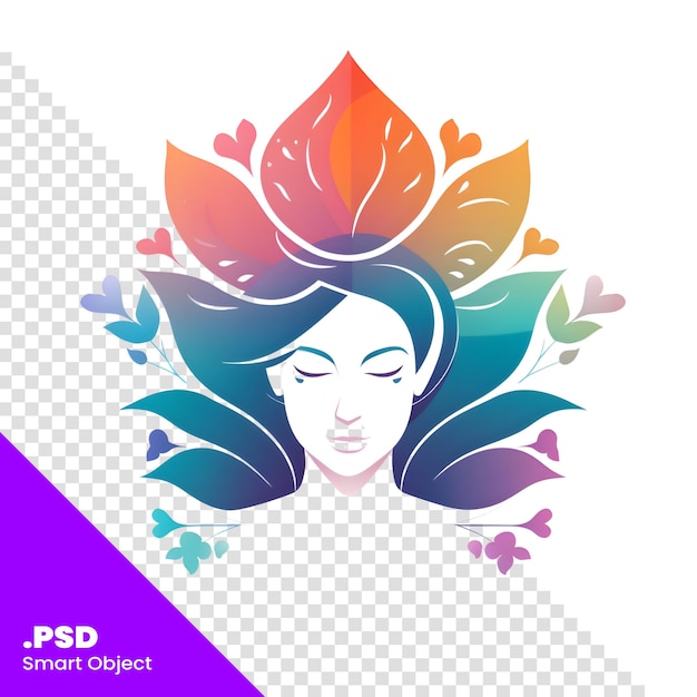 PSD 目を閉じて蓮の花を持つ美しい女性のベクトルイラスト psd テンプレート