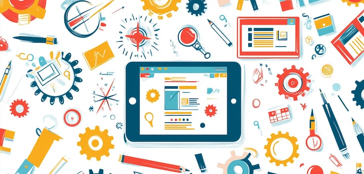 PSD vector illustration of science and technology icons with background