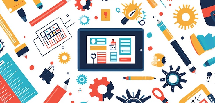 PSD vector illustration of science and technology icons with background