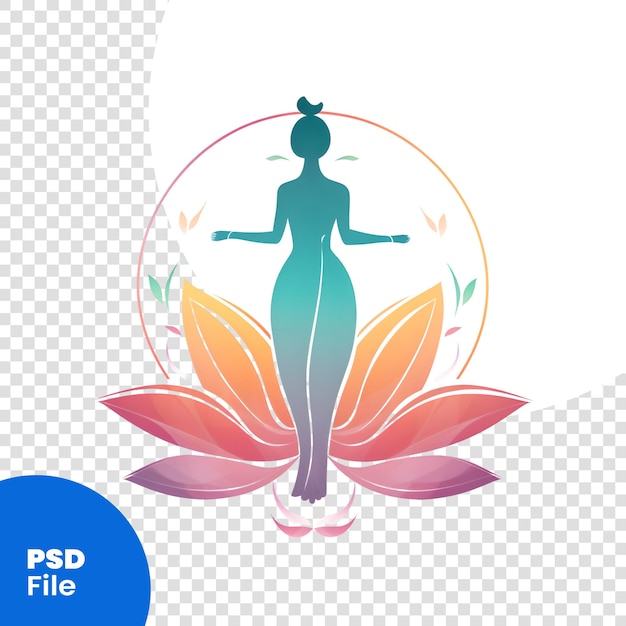 PSD illustrazione vettoriale di una donna che medita nel fiore di loto modello psd del concetto di meditazione e rilassamento