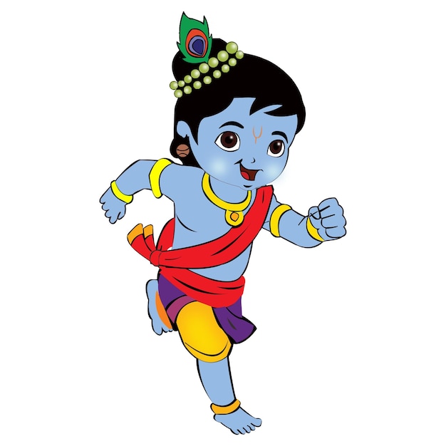 PSD ベクター・インディアン・ゴッド (vector indian god) は白い背景の上に青い皮膚を持つ可愛い小さな赤ちゃんのクリシュナ (krishna) である
