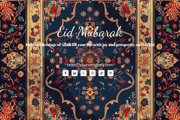PSD vector islamic greeting eid mubarak card of traditional moroccan tea glasses arranged on a tray