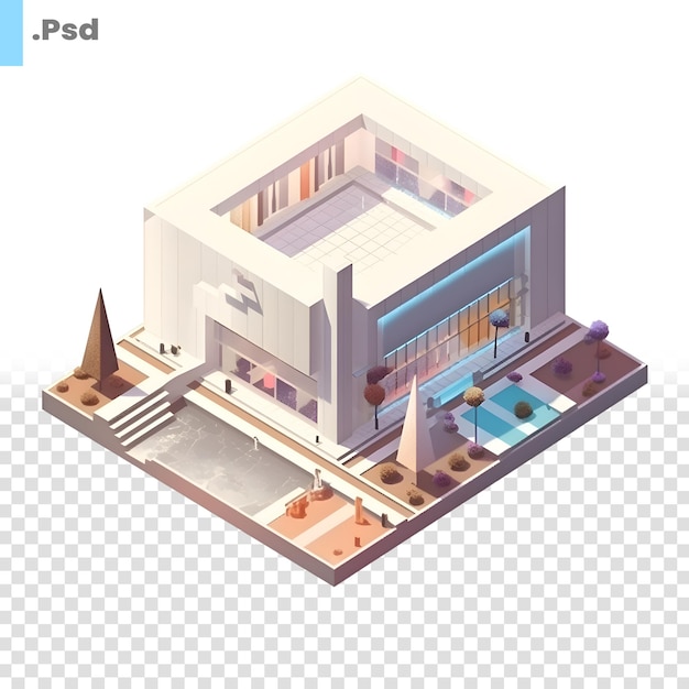 Vector isometric illustration of a modern house building in isometric style psd template