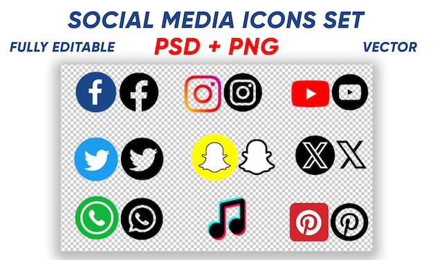 PSD vector populaire sociale media logo collectie met transparante achtergrond