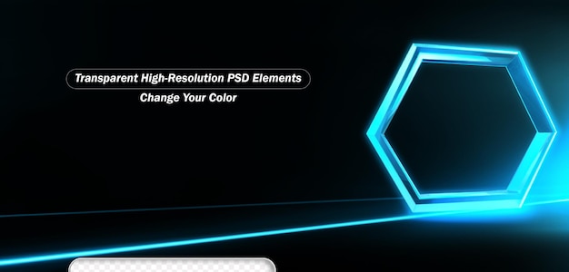 PSD vector realistic 3d hexagon with neon parts on dark background