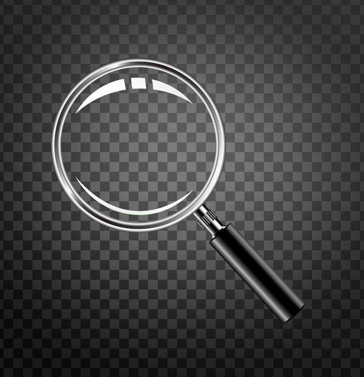 vector realistic illustration of magnifier with black plastic handle on a transparent background