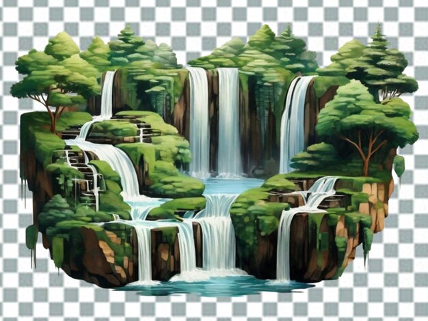 PSD vector realistic waterfall and rocks png