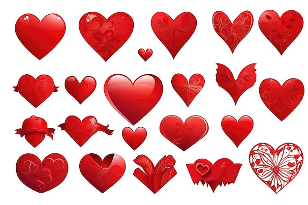 PSD vector set of different red hearts collection of handdrawn hearts design on white background