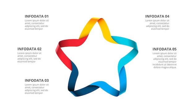 PSD vector star infographic cycle unique diagram with 5 options parts steps processes