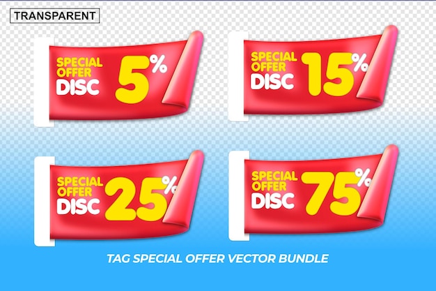 Vector tag sale discount 5,15,25,75 price flashsale red yellow, white colors