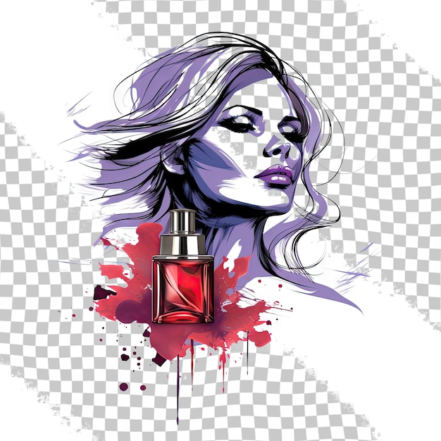 PSD vector on a transparent background sketch with lines of women's perfume
