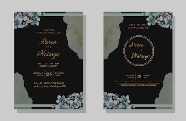 PSD vector wedding invitation set with flowers psd