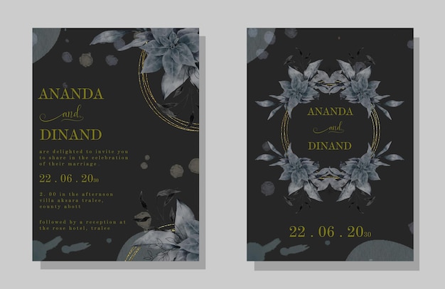 PSD vector wedding invitation set with flowers psd