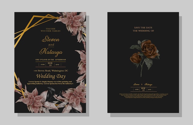 Vector wedding invitation set with flowers psd