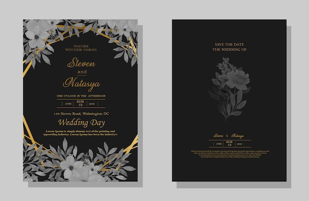 Vector wedding invitation set with flowers PSD