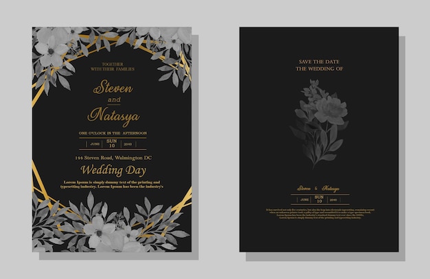 PSD vector wedding invitation set with flowers psd