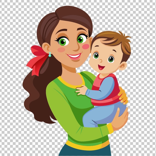 PSD vector young good looking mother carry cute kid png