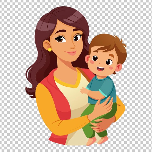 Vector young good looking mother carry cute kid png