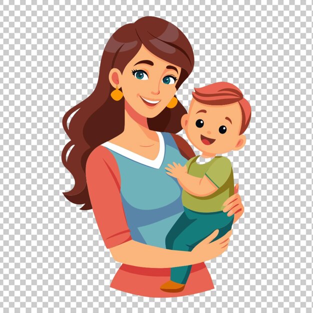 PSD vector young good looking mother carry cute kid png