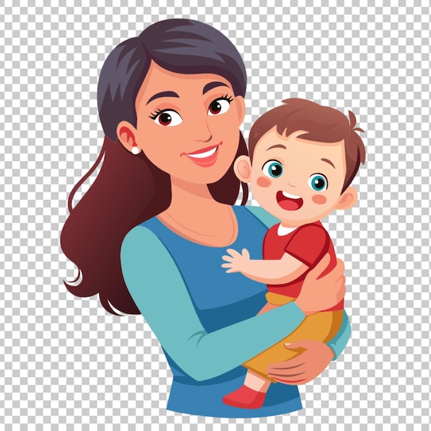 PSD vector young good looking mother carry cute kid png