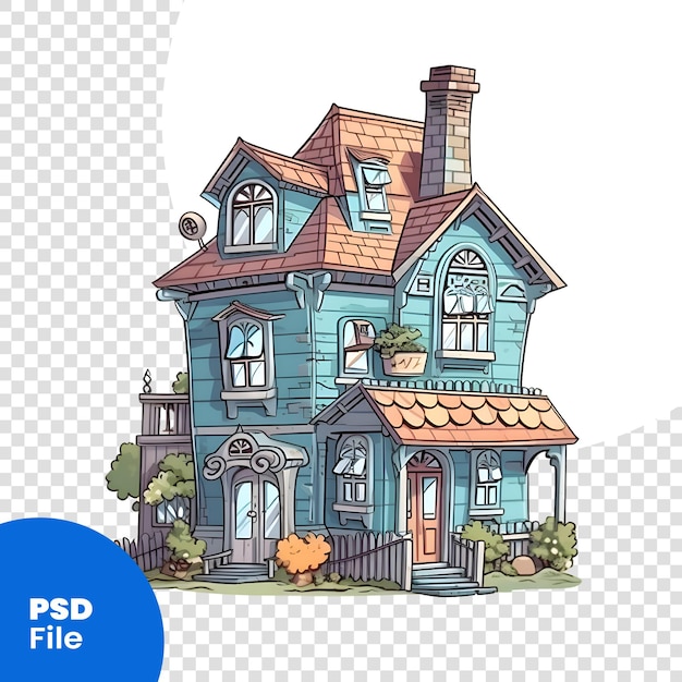 PSD vectorillustratie van oud huis cartoon stijl geïsoleerd op witte achtergrond psd-sjabloon